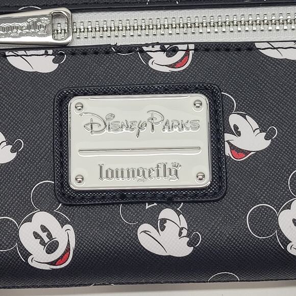 Disney Parks Loungefly Mickey Mouse All Over Mickey Face Black Wallet NWT - Picture 3 of 11